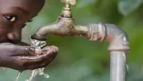 Child drinking water from a tap